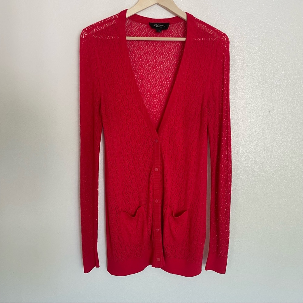 Jason Wu for Target Red Pointelle Knit Snap Front Cardigan Small Lightweight